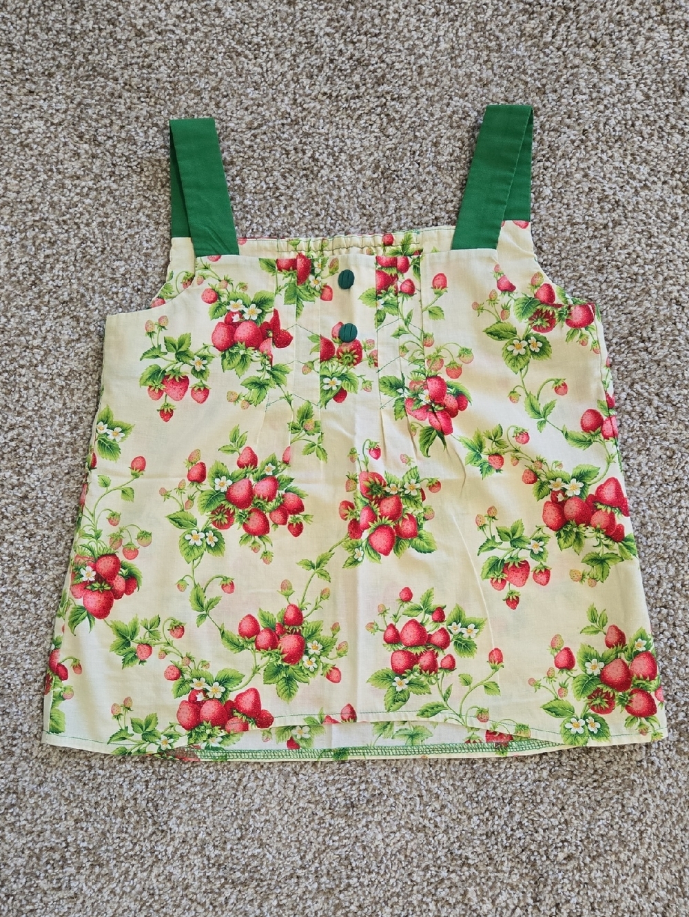 Handmade Strawberry-Print Tank Top with Green Straps